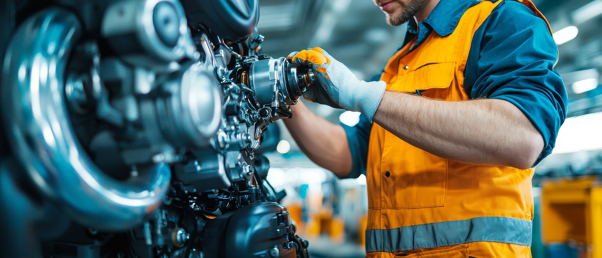 Automotive technician working on an engine